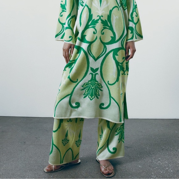 Zara Jacquard Knit Pants in Green - Picture 2 of 4